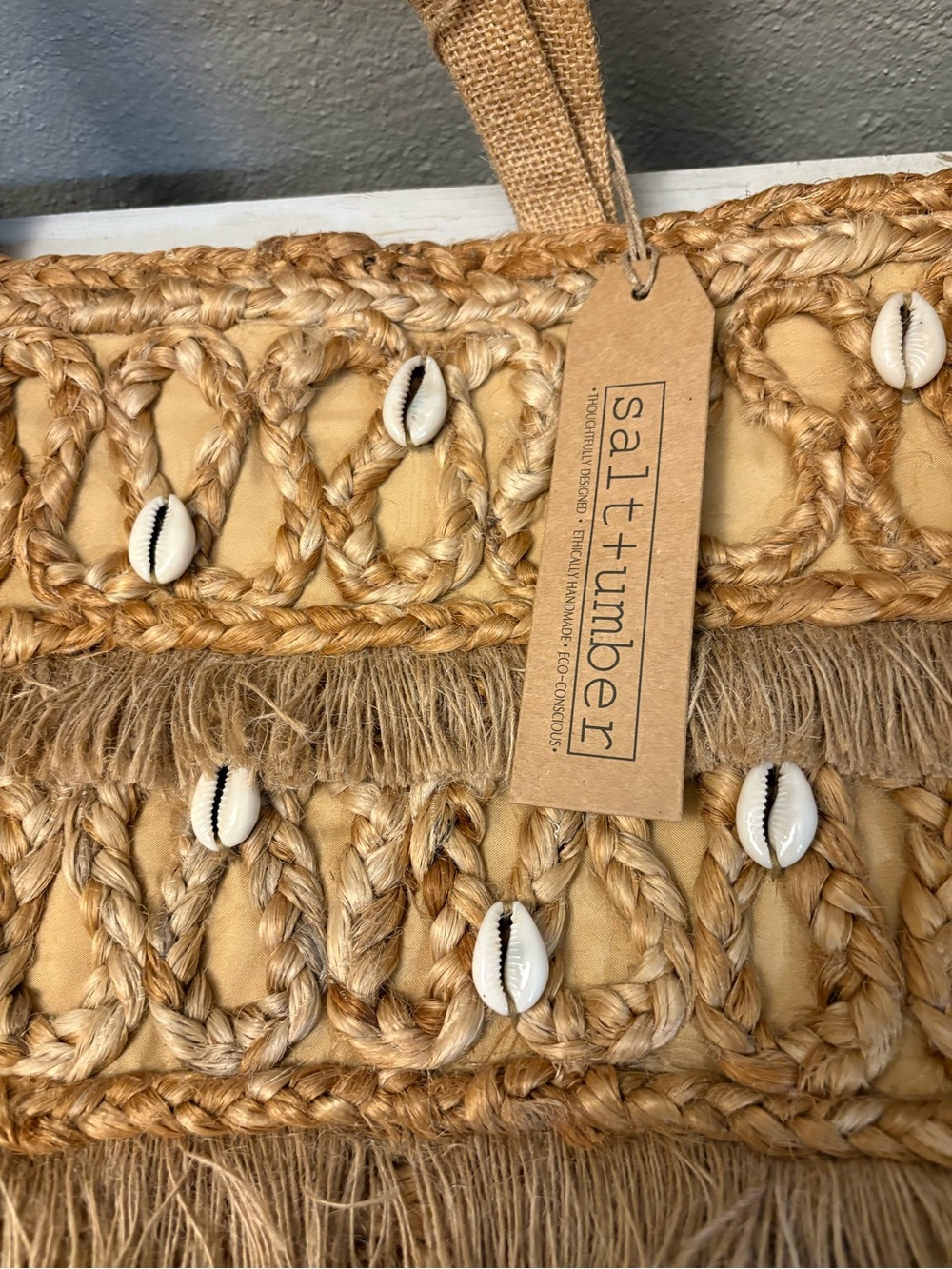 Salt + Umber Natural Straw Shell-Embellished Tote in Tan - Picture 2 of 5